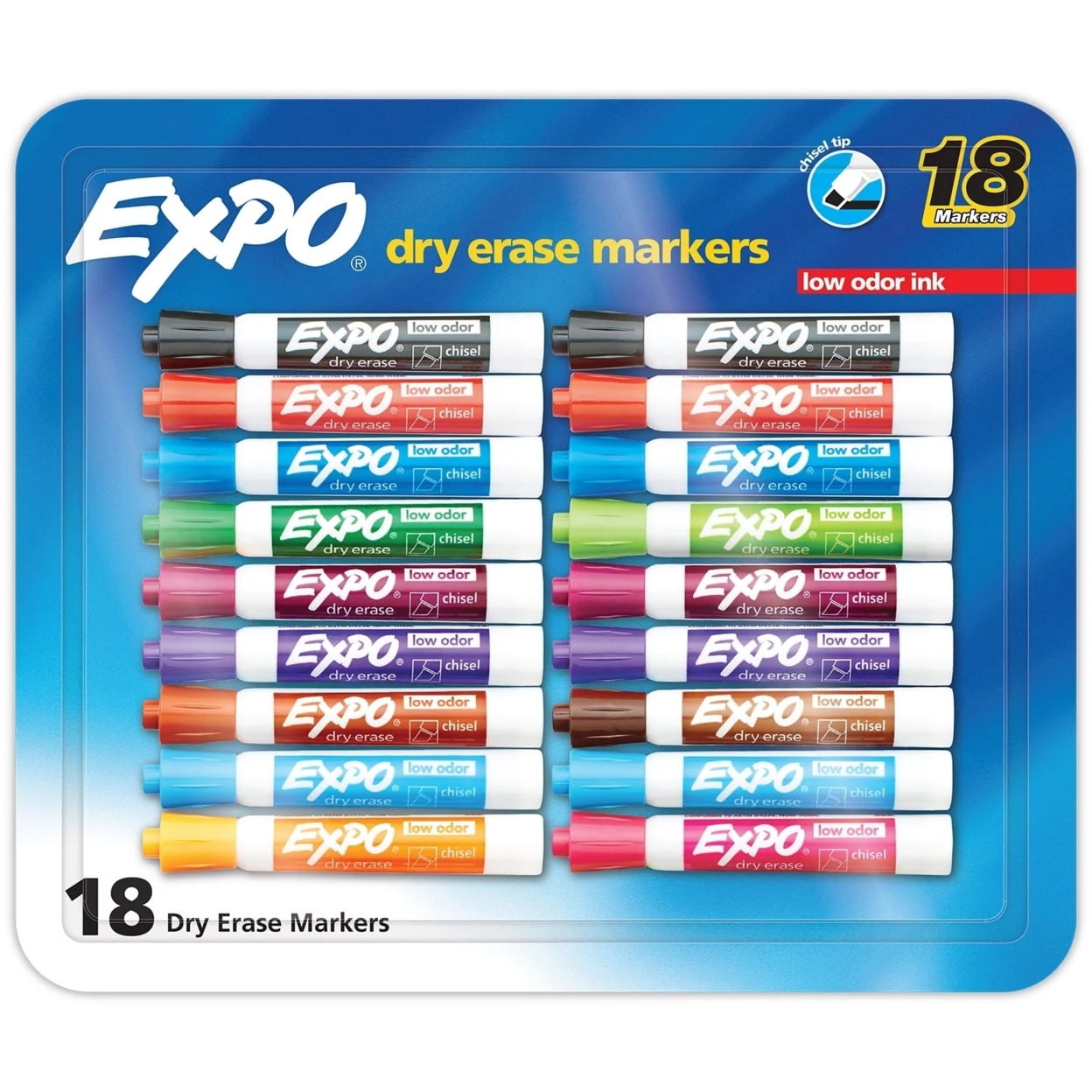 Multicolor Chisel Tip Low Odor Dry Erase Marker Set, 18-Pack