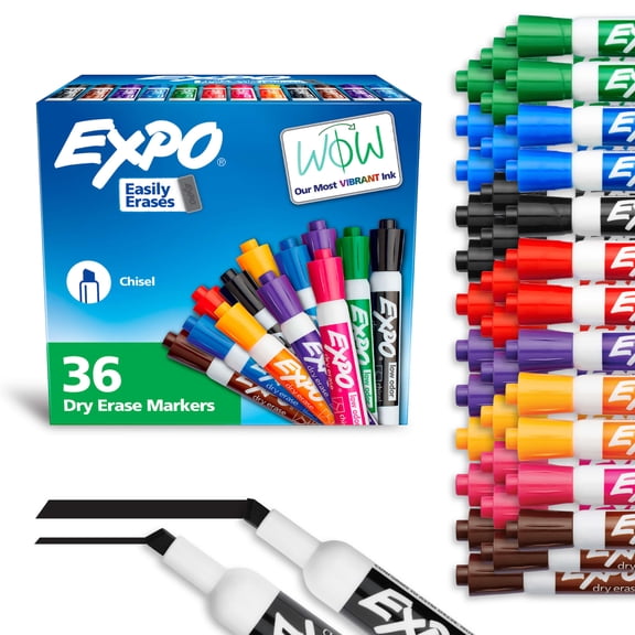 EXPO Dry Erase Markers, Chisel Tip, Assorted Colors, 36 Count