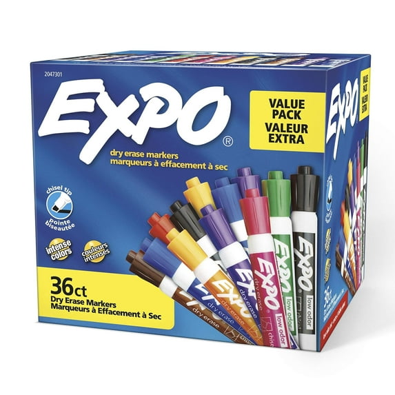 Expo Dry Erase Markers Chisel Tip Vibrant Colors 8 Pack 1931196 Low Odor Ink (1927524) Vibrant Assorted 8-Count