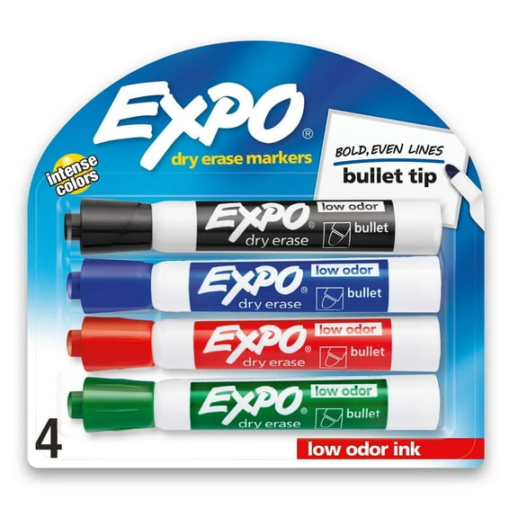 Expo Dry Erase Markers Multipack, Bullet Tip, Multicolor, 4 Count