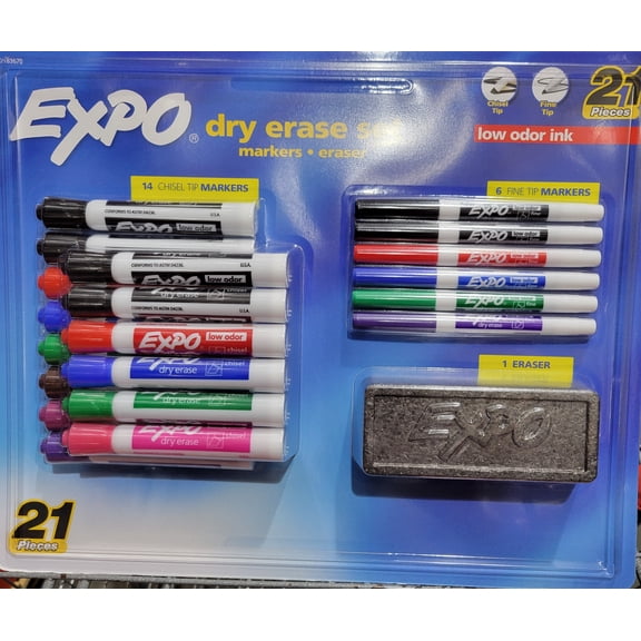 Expo Dry Erase Set 21 Pieces 14 Chisel Tip, 6 Fine Tip, and 1 Eraser