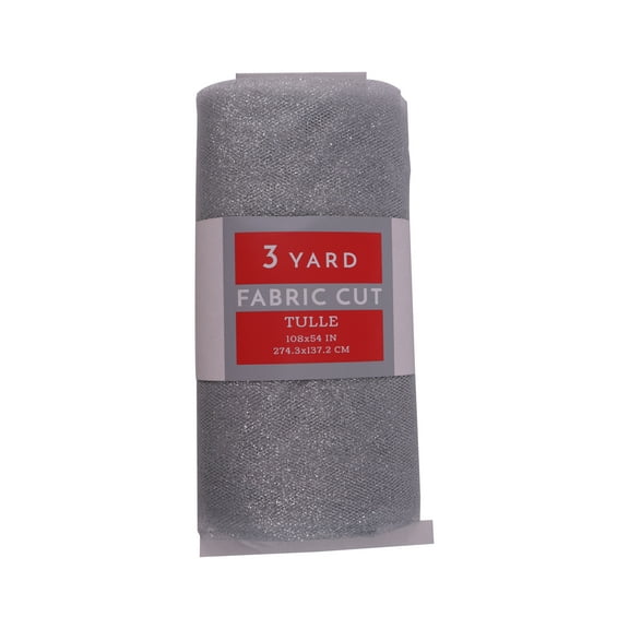 3 Yard Cut Glitter Tulle Fabric, Silver, 54" Wide for Apparel & Crafting, by Fuzhou