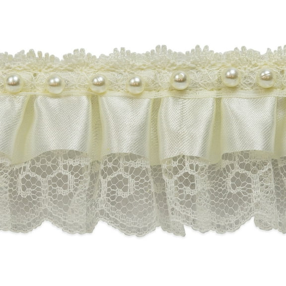 Expo Int'l 10 Yards of Bradshaw 2" Pearl Accent Ruffled Lace Trim