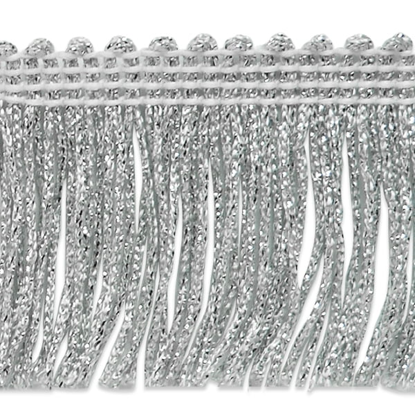 Trimplace 2 inch White/Silver Metallic Chainette Fringe