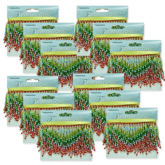 Expo Int'l 12 Yards of Bugle and Seed Bead Fringe Trim 12 Packs of 1 Yd