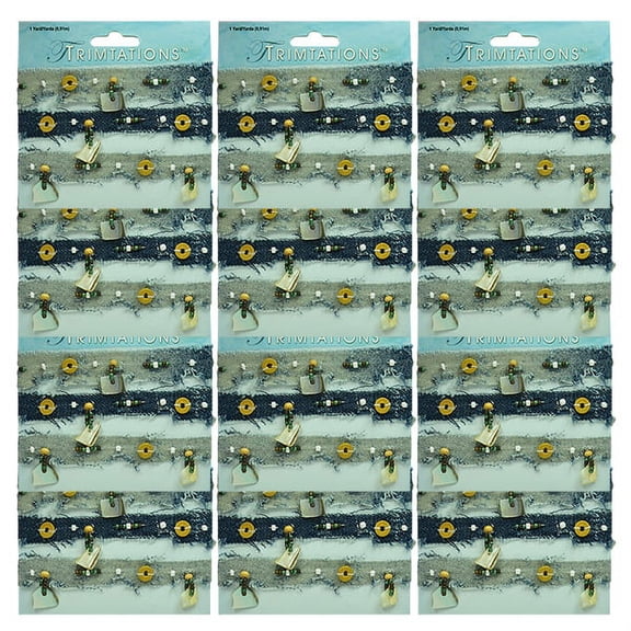 Expo Int'l 12 Yards of Shells-n-Buttons Denim Trim 12 Packs of 1 Yard