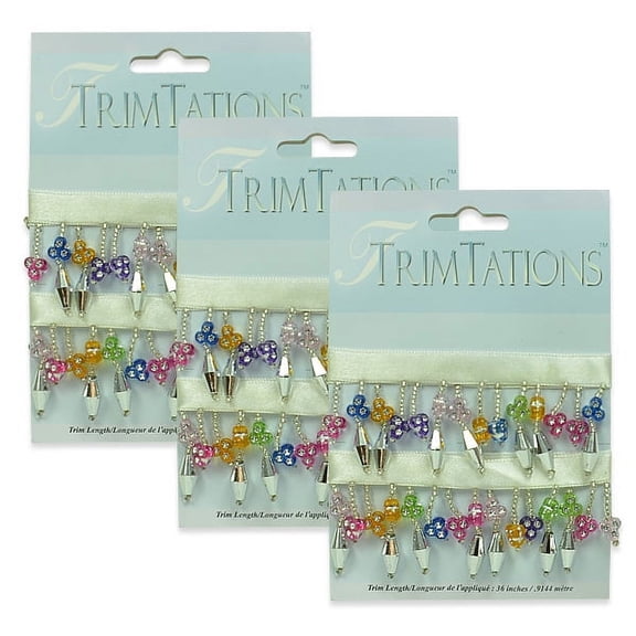 Expo Int'l 3 Yards Faux Rhinestone Flower Fringe Trim 3 Packs of 1yd