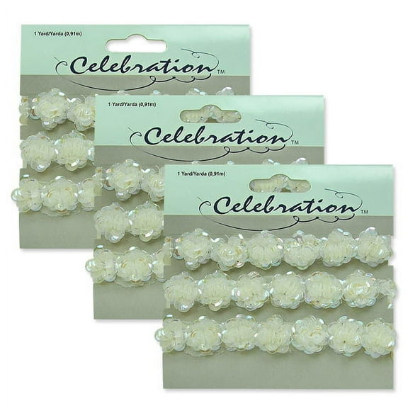 Expo Int'l 3 Yards of Rosettes Sequin Trim 3 Packs of 1yd