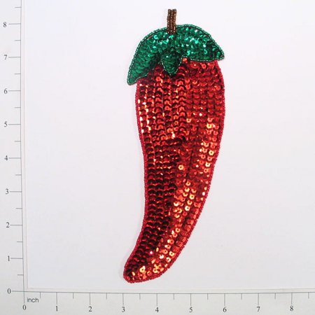 Beaded Chilli Pepper Sequin Applique/Patch 8" x 2 3/4"