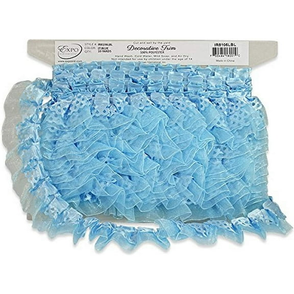Expo International IR8106LBL-10 10 Yards of Ruffle Trim, 10 yd, Light Blue