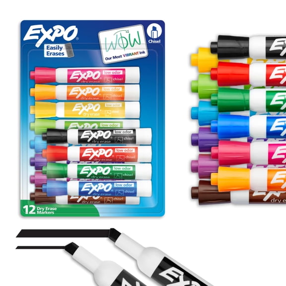 EXPO Dry Erase Markers, Chisel Tip, Assorted Colors (Now with Yellow), 12 Pack