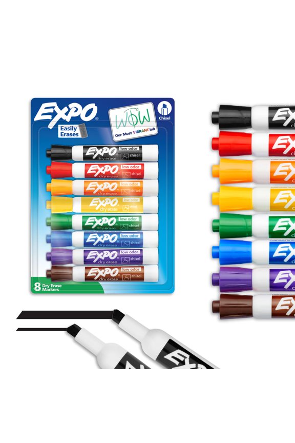 Dry Erase Markers, Chisel Tip, Assorted Colors (Now with Yellow), 8 Pack