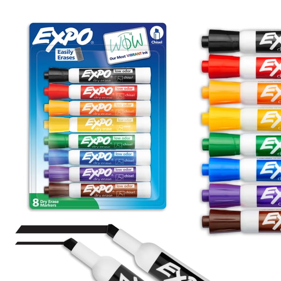 EXPO Dry Erase Markers, Chisel Tip, Assorted Colors (Now with Yellow), 8 Pack