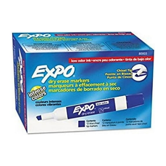 Expo Low Odor Chisel Tip Dry Erase Markers, 12 Blue Markers (80003) Color: Blue Office Supply Product