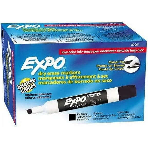 Expo Low Odor Chisel Tip Dry Erase Markers-Black-12 ct, 2 pk