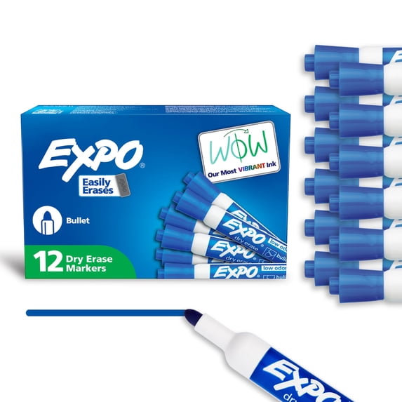 EXPO Dry Erase Markers, Bullet Tip, Blue, 12 Count