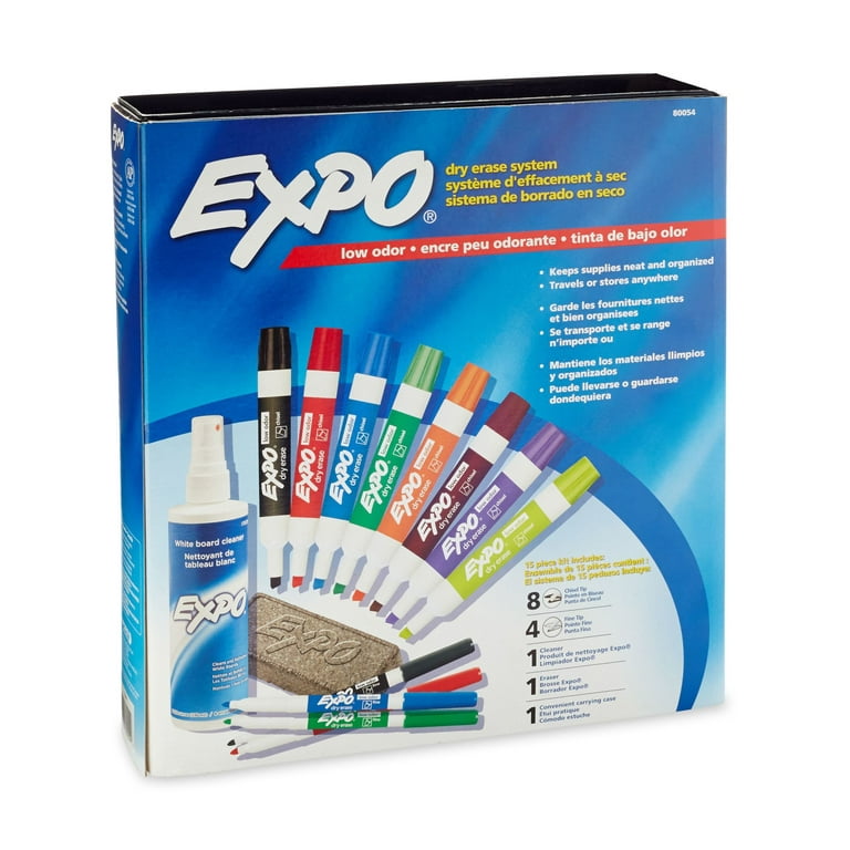 Expo Dry Erase Marker Set of 12 Markers, Eraser and Spray Cleaner