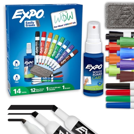 EXPO Dry Erase Markers Kit, Includes Eraser, Spray Cleaner, 14 Count