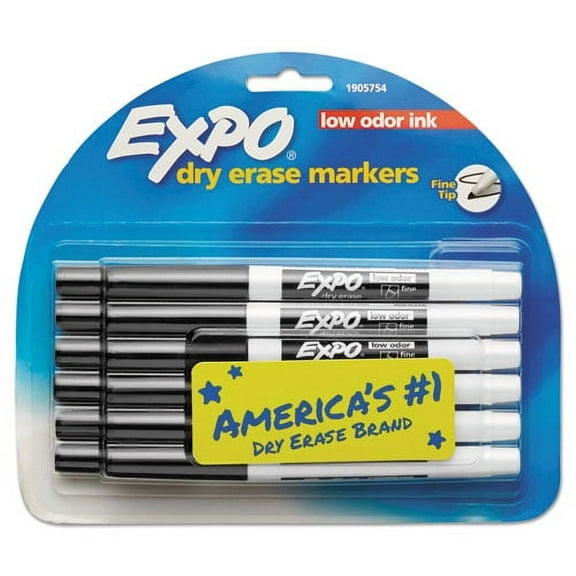 Expo Low-Odor Dry-Erase Marker, Fine Bullet Tip, Black, Dozen