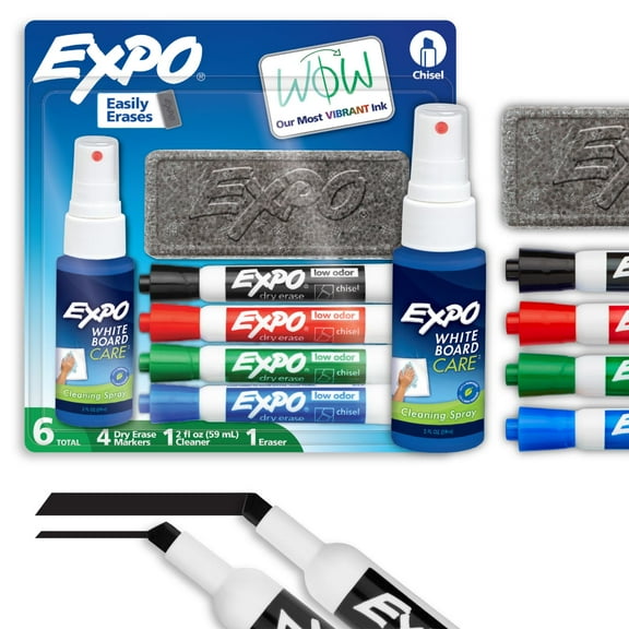 EXPO Dry Erase Markers Kit, Includes Eraser, Spray Cleaner, 6 Count