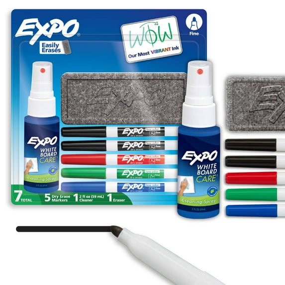 EXPO Dry Erase Markers Kit, Includes Eraser, Spray Cleaner, 7 Count