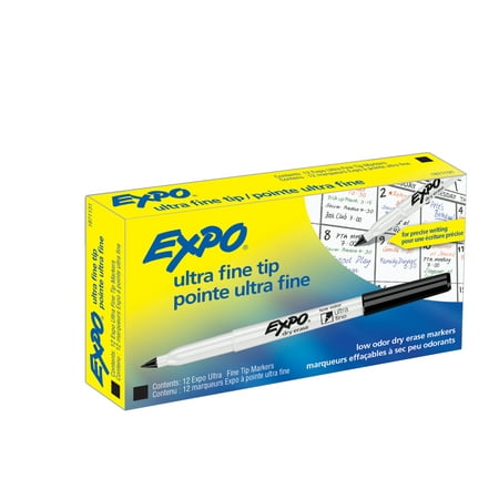 Expo Low-Odor Dry Erase Markers, Black Fine Point Expo Markers, 12-Count