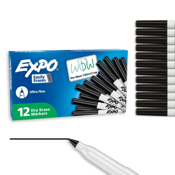EXPO Dry Erase Markers, Black, Ultra Fine Tip, 12 Count