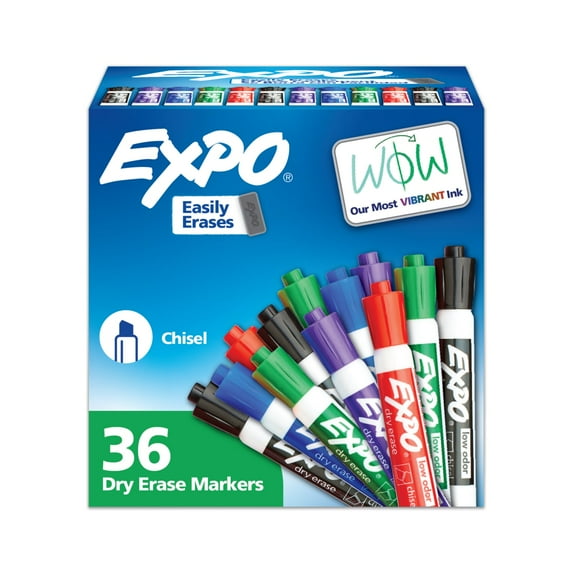 Expo Low Odor Dry Erase Markers, Chisel Tip, Assorted, 36 Count