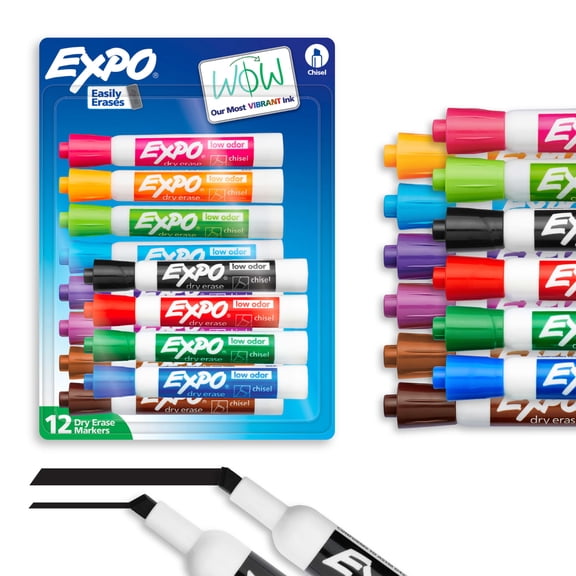 EXPO Dry Erase Markers, Chisel Tip, Assorted Colors, 12 Count