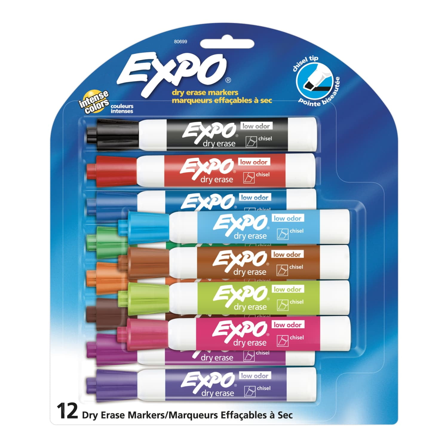 Expo Low Odor Dry Erase Markers, Chisel Tip, Assorted Colors, 12 Count