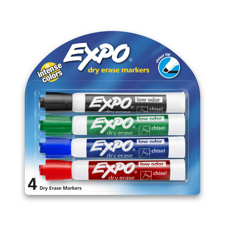 EXPO Dry Erase Markers, Chisel Tip, Assorted Colors, 4 Count