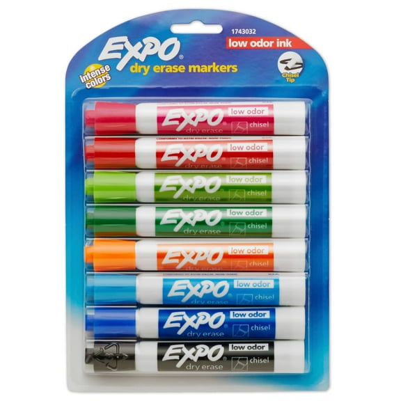 Expo Low Odor Dry Erase Markers, Chisel Tip, Assorted Colors, 8 Count