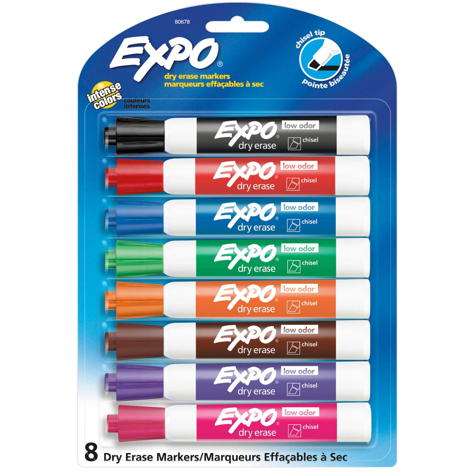 Expo Low Odor Dry Erase Markers, Chisel Tip, Assorted Colors, 8 Pack