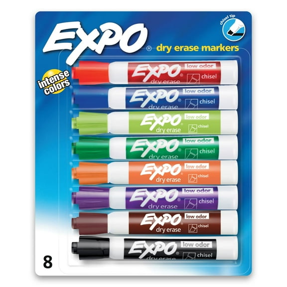 Expo Low Odor Dry Erase Markers, Chisel Tip, Assorted Colors, 8 Count