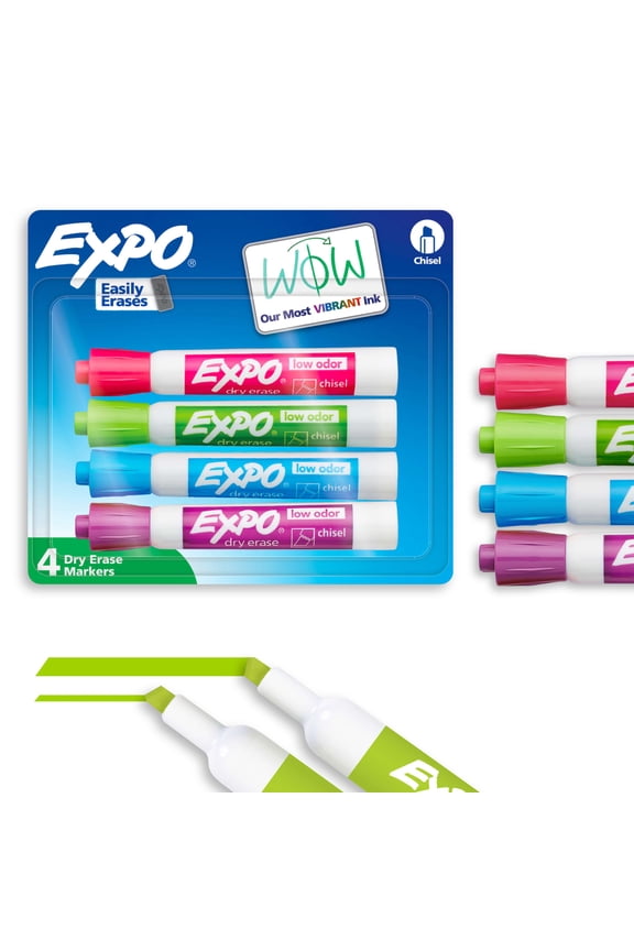 Dry Erase Markers, Chisel Tip, Assorted Colors, 4 Count