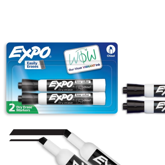 EXPO Dry Erase Markers, Chisel Tip, Black, 2 Count