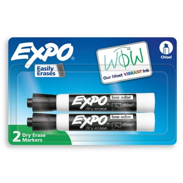 EXPO Dry Erase Markers, Chisel Tip, Black, 2 Count