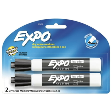 Expo Low Odor Dry Erase Markers, Chisel Tip, Black, 2 Count