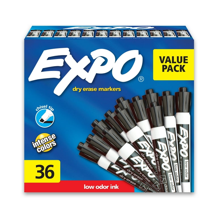 Expo Low Odor Dry Erase Markers, Fine Tip, Black, 36 Count