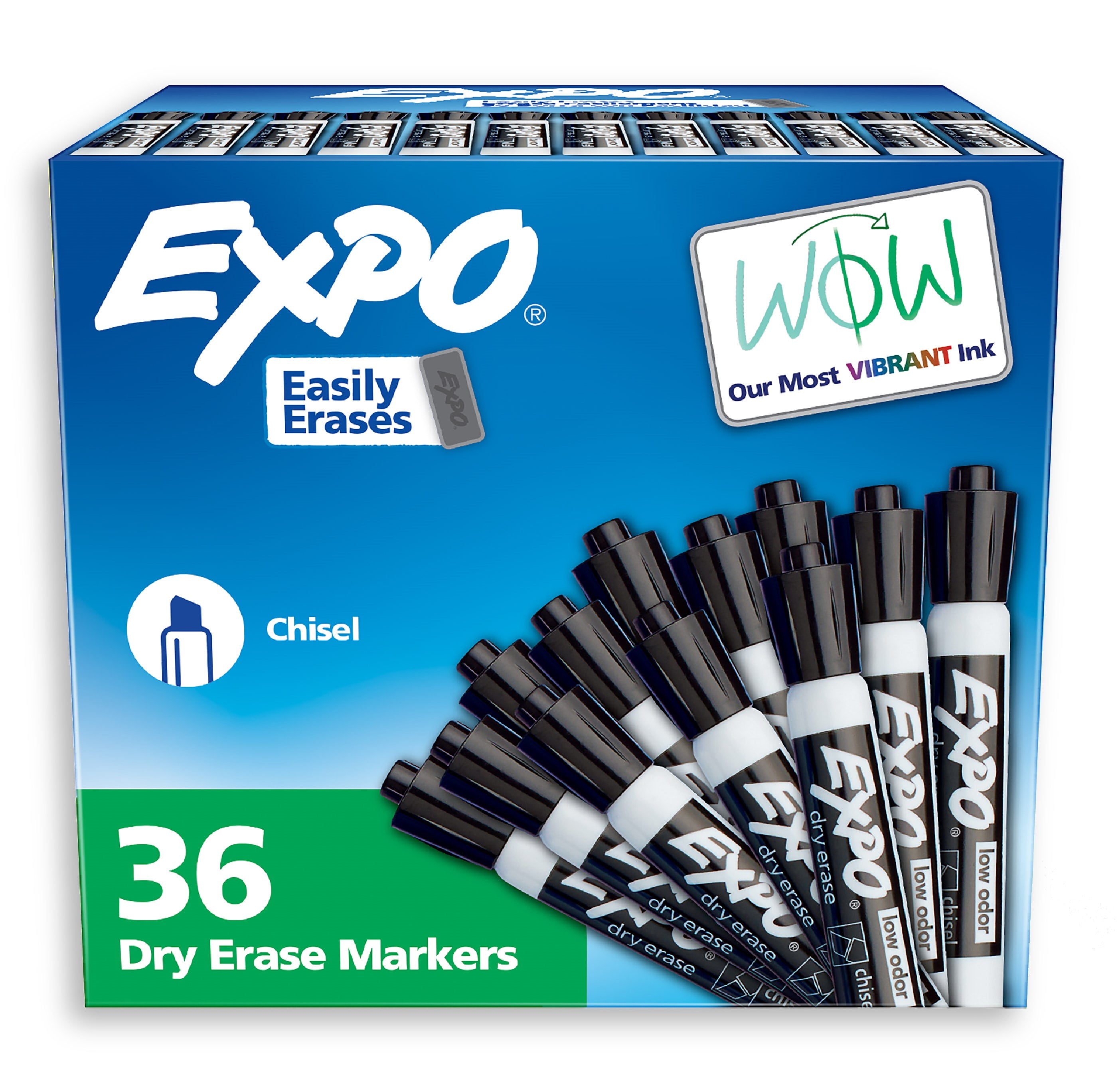 EXPO Dry Erase Markers, Chisel Tip, Black, 36 Count