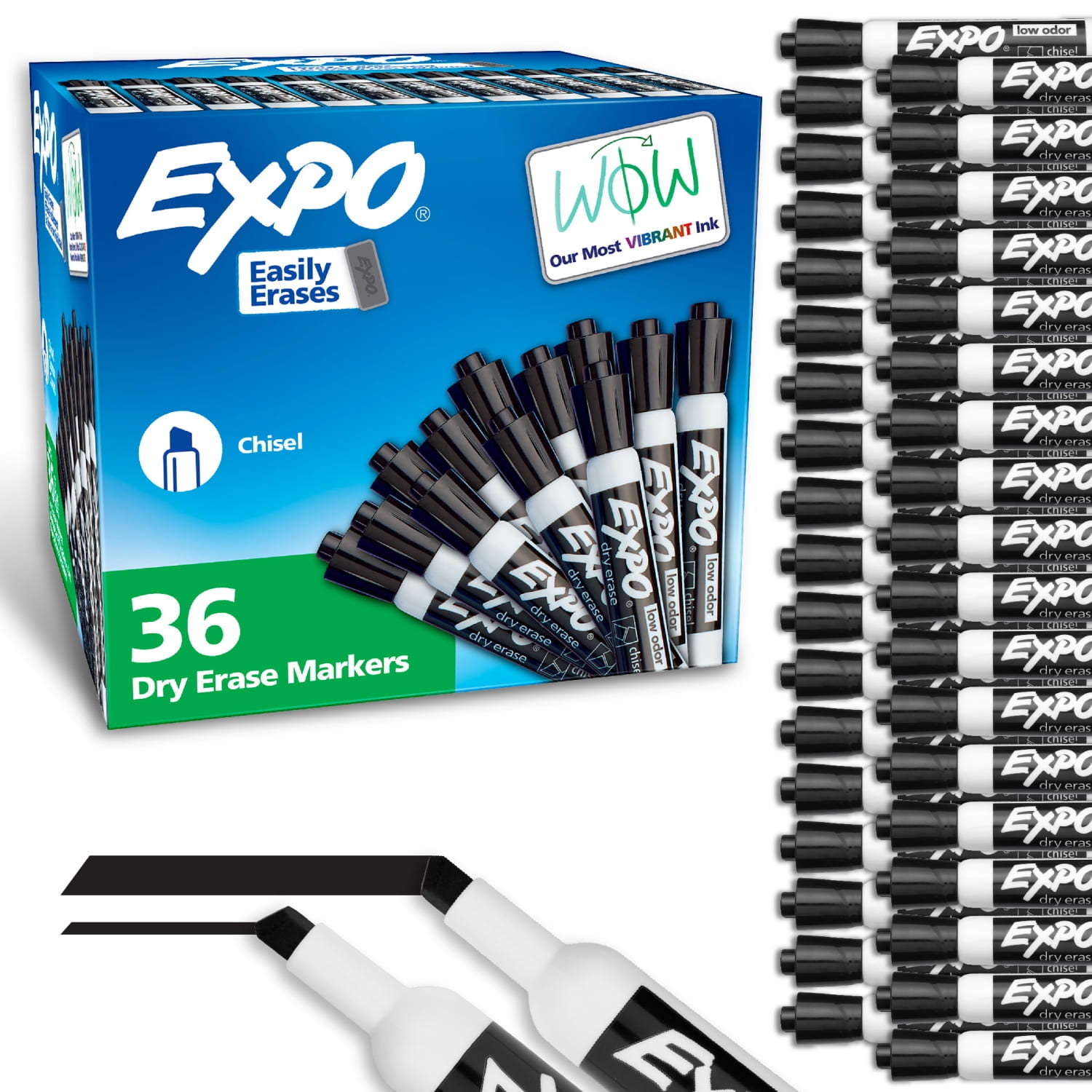 EXPO Dry Erase Markers, Chisel Tip, Black, 36 Count