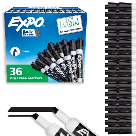 EXPO Dry Erase Markers, Chisel Tip, Black, 36 Count