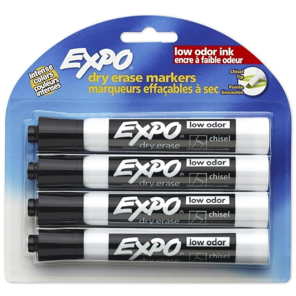 Expo Low Odor Dry Erase Markers, Chisel Tip, Black, 4 Count.pack of 2