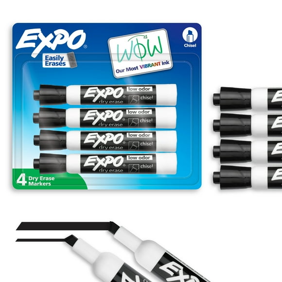 EXPO Dry Erase Markers, Chisel Tip, Black, 4 Count