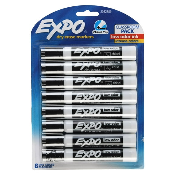 Expo Low Odor Dry Erase Markers, Chisel Tip, Black, 8 Count