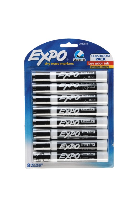 Low Odor Dry Erase Markers, Chisel Tip, Black, 8 Count
