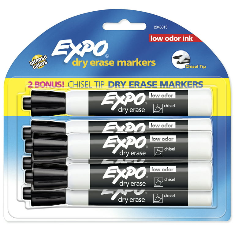 EXPO Low Odor Dry Erase Markers, Chisel Tip, Black, 2 Pack