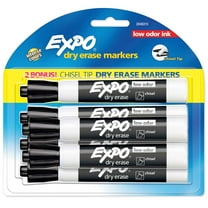 EXPO Low Odor Dry Erase Markers, Chisel Tip, Black, 4 Count