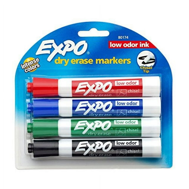 Expo? Low Odor Dry Erase Markers, Chisel Tip, Primary Colors, 4 Count (Pack of 3)