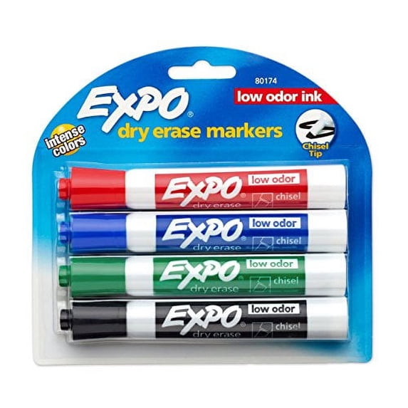 Expo? Low Odor Dry Erase Markers, Chisel Tip, Primary Colors, 4 Count (Pack of 48)